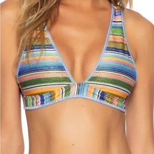 BECCA Multistripe V-Neck Bikini Top - Blue, Green, Yellow, Pink